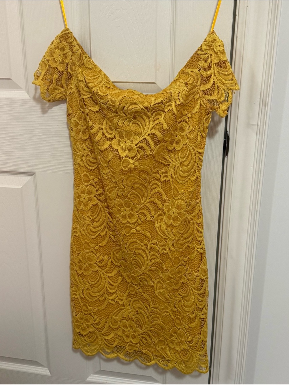 Yellow Lace Off-Shoulder Dress